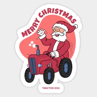 Merry Christmas Santa Driving A Tractor Sticker